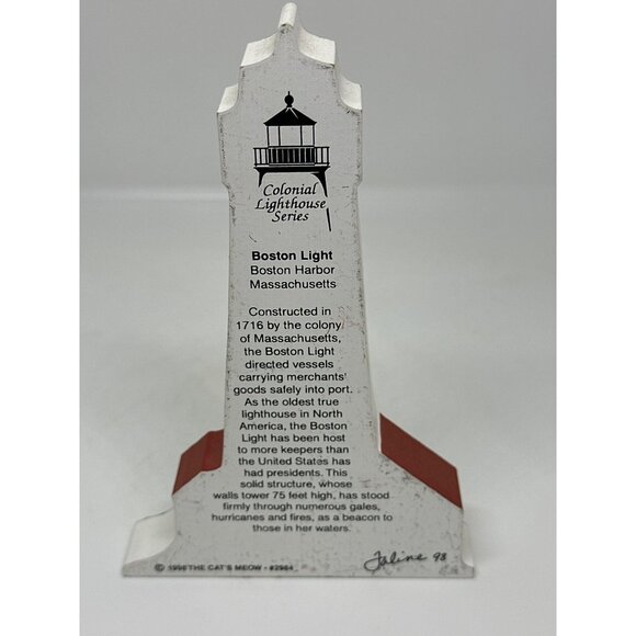 CAT’S MEOW Boston Light Lighthouse 1998 Colonial Series 6.5" Wooden Shelf Sitter - Picture 4 of 6
